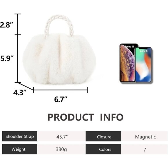 ✨ Fur Story  Faux Fur Fuzzy Women White Plush Tote Big Capacity Girls Handbag - Picture 4 of 5